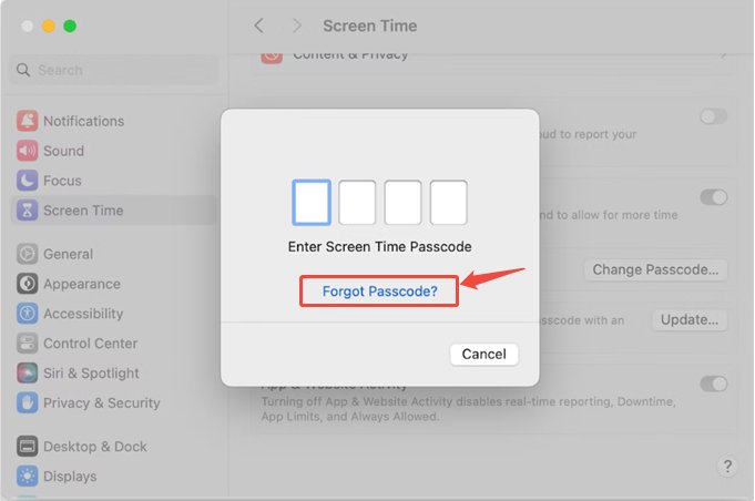 mac ekran süresi parolasını sıfırlama