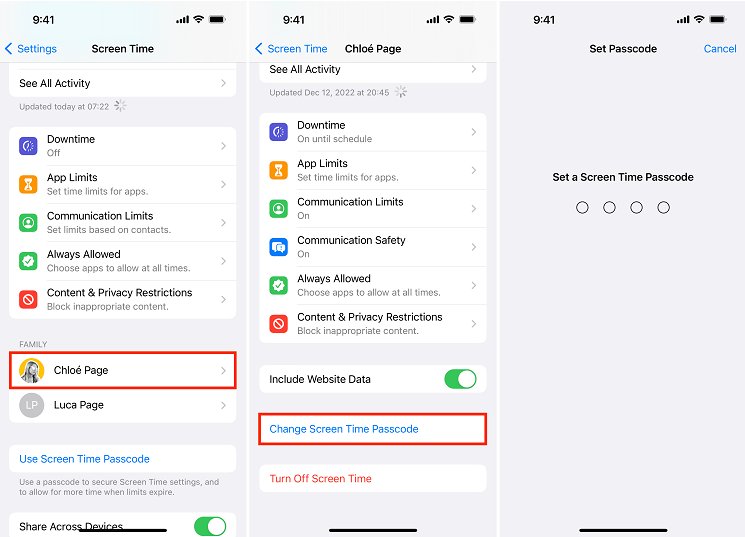 aile cihazda iphone ekran süresi parolasını sıfırlama