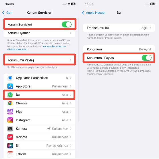 Konumumu Paylaş ve Konum Servislerini Açın