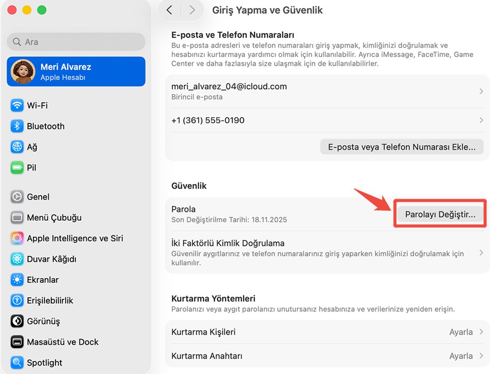 mac'de icloud şifre sıfırlama