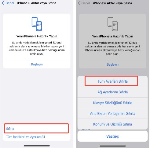 iphone otomatik kilit ayarlanmıyorsa tüm ayarları sıfırla