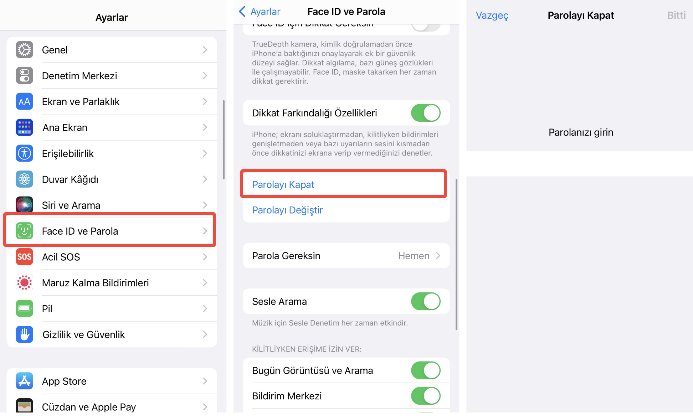 Face ID ve Parola Ayarlarını Kontrol Edin/Sıfırlayın