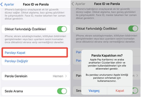 pin kodu kaldırma iphone