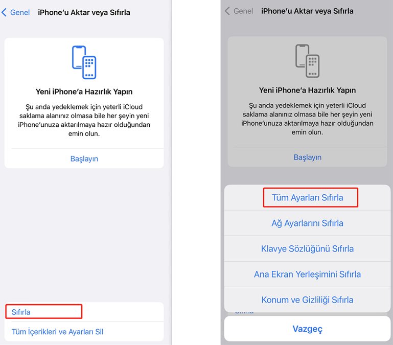 varsayılan ayarları sıfırlayarak icloud'dan çıkış yapma