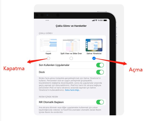ipad sahne yöneticisini açma veya kapatma