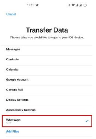 whatsapp konuşmalarını androidden iphone aktarma - aktarılan whatsapp verileri seç