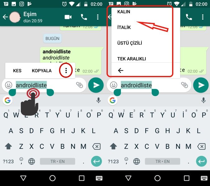 whatsapp yazı şekli değiştirme