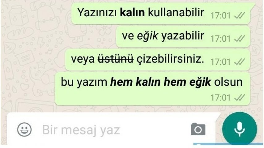 whatsapp yazı kodları