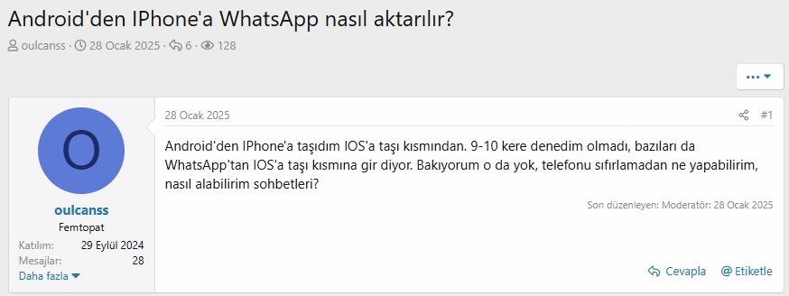 sıfırlamadan android'den ios'a whatsapp sohbet taşıma
