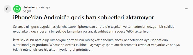 WhatsApp aktarılamıyor hatası