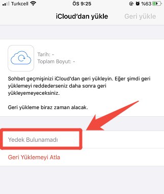 icloud whatsapp yedeği bulunamadı