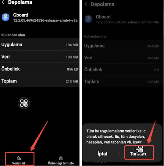 klavye uygulama önbelleğini temizleme